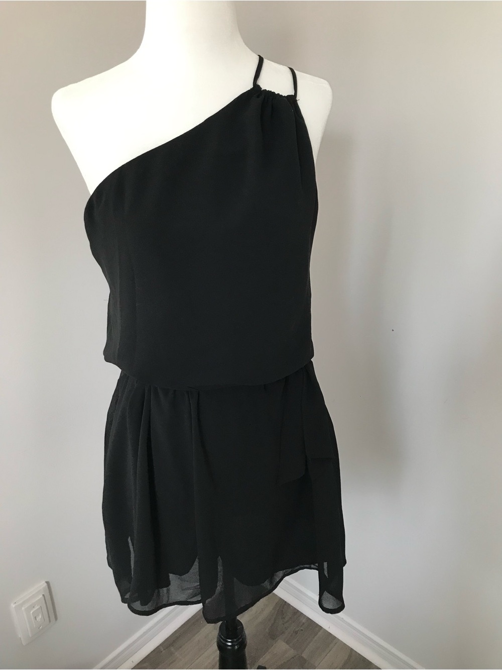 Dynamite Black One-Shoulder Romper with Thin Strap